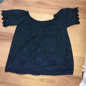 Navy Blue off the Shoulder lacy derailed top